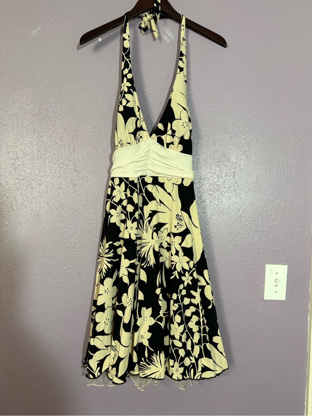 Black and Cream Floral Halter Dress